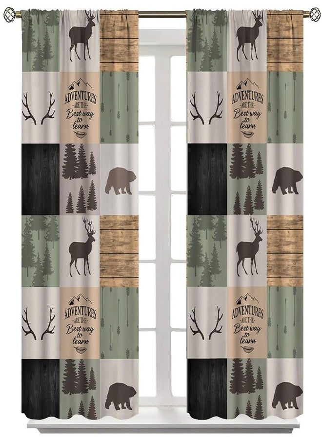 YCness Bear Deer Curtains for Living Room, Rustic Cabin Retro Window Treatments for Bedroom, Wildlife Woodland Animal Elk Moose Lodge Buffalo Plaid Drapes 2 Panel Sets,42x45 Inch - Image 3